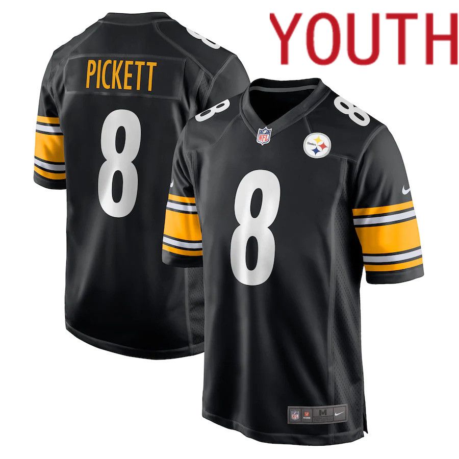 Youth Pittsburgh Steelers 8 Kenny Pickett Nike Black 2022 NFL Draft First Round Pick Game Jersey